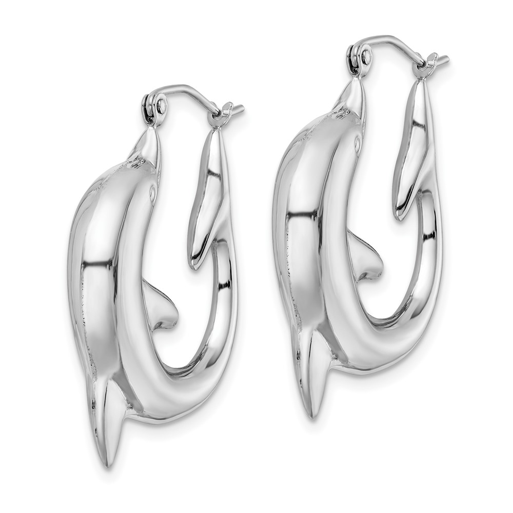 Sterling Silver Rhodium-plated Polished Dolphin Round Hoop Earrings (QE4698)