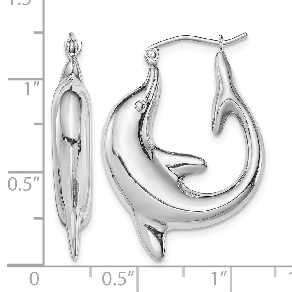 Sterling Silver Rhodium-plated Polished Dolphin Round Hoop Earrings (QE4698)