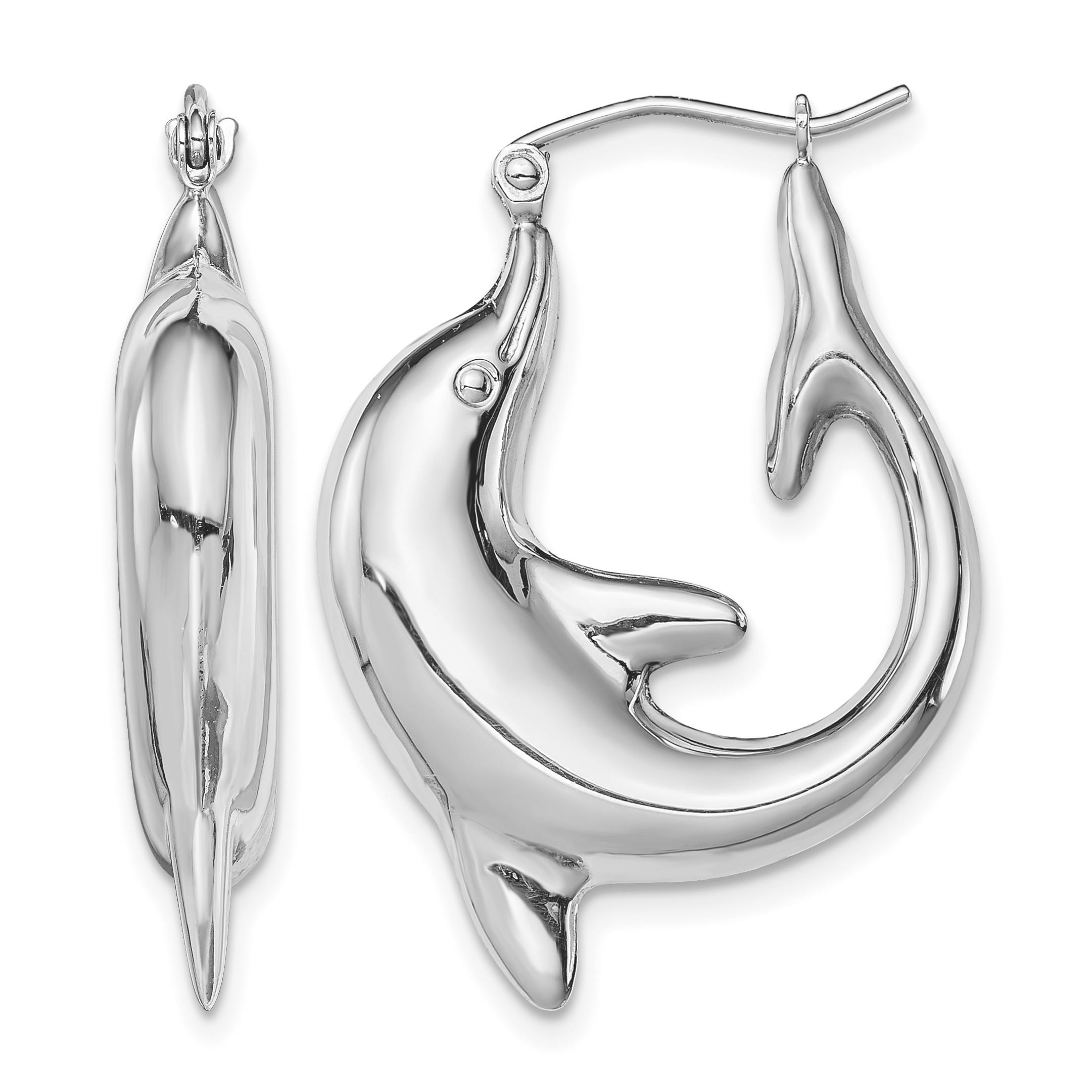 Sterling Silver Rhodium-plated Polished Dolphin Round Hoop Earrings (QE4698)
