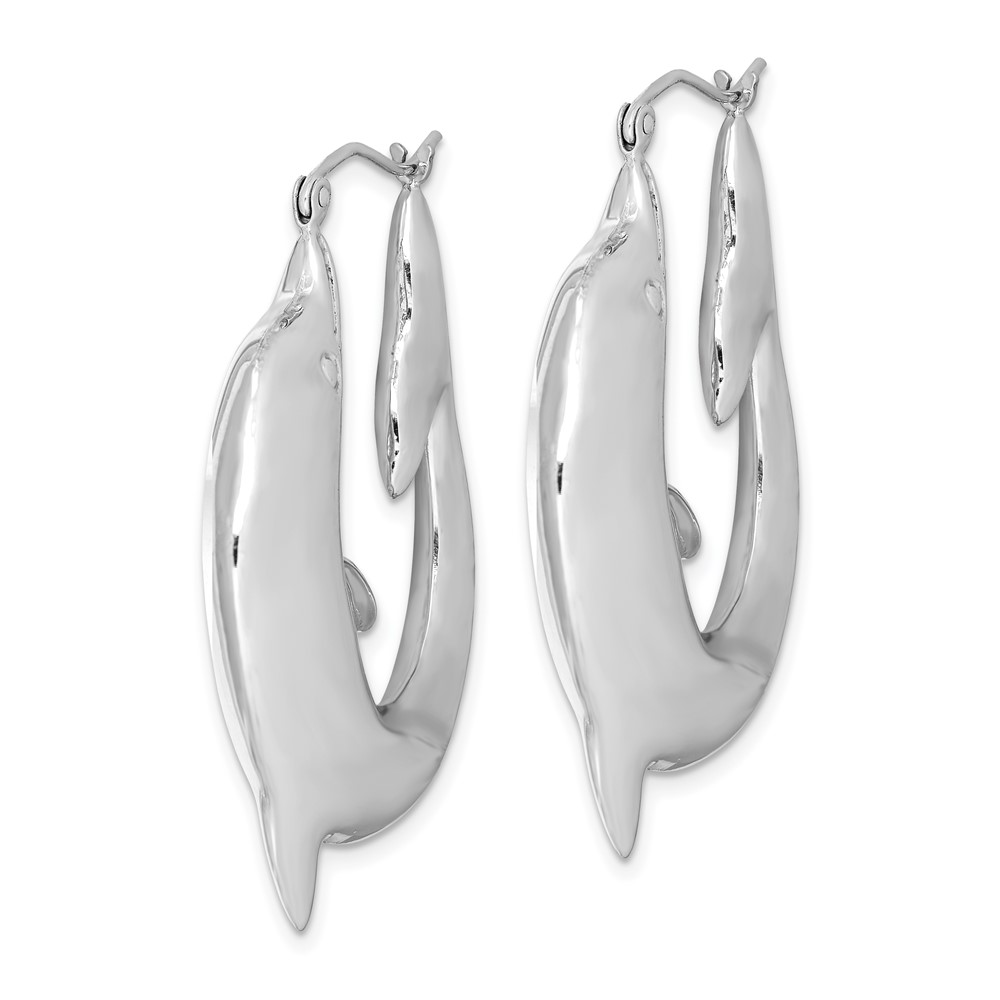 Sterling Silver Rhodium-plated Polished Dolphin Round Hoop Earrings (QE4699)