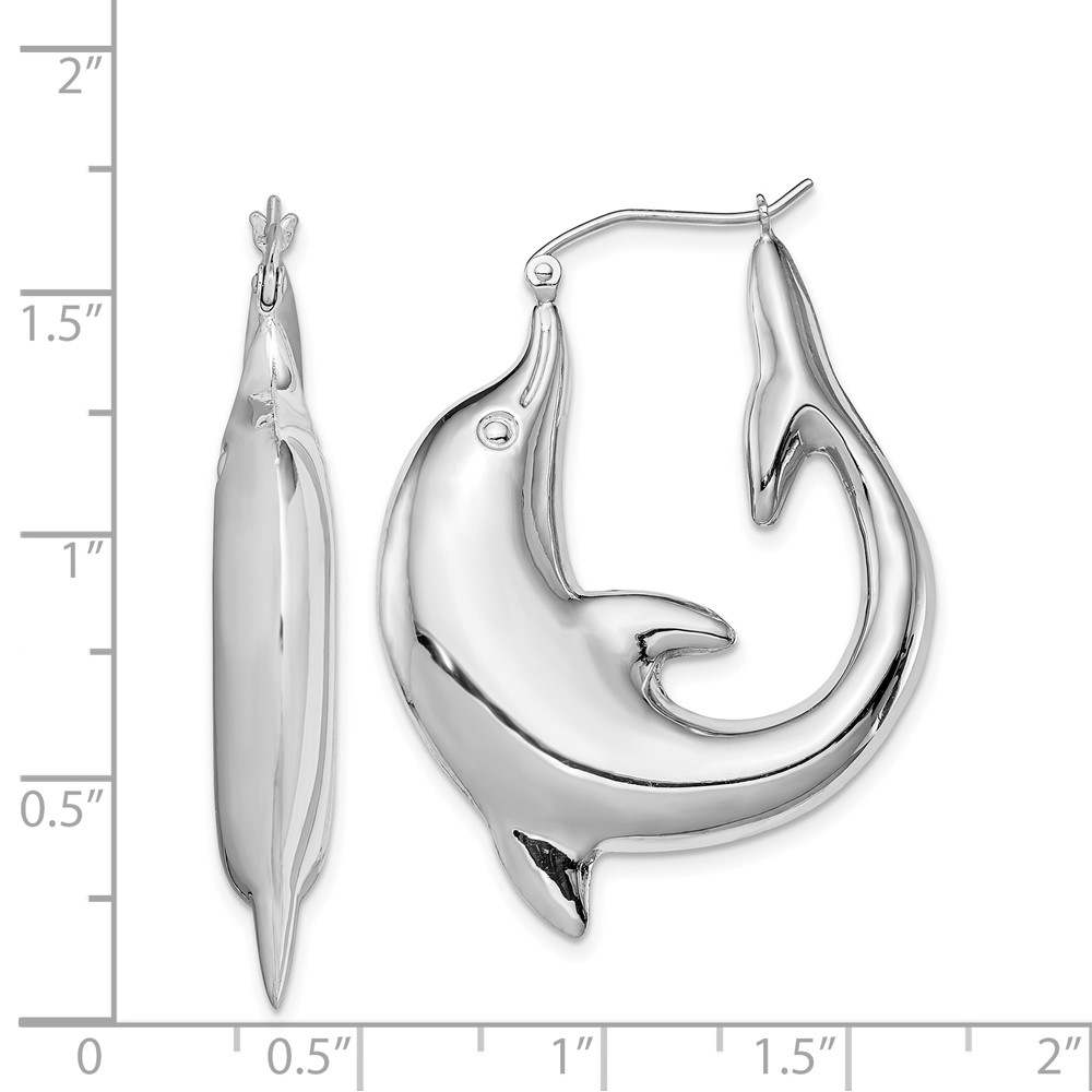 Sterling Silver Rhodium-plated Polished Dolphin Round Hoop Earrings (QE4699)