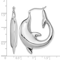 Sterling Silver Rhodium-plated Polished Dolphin Round Hoop Earrings view 4