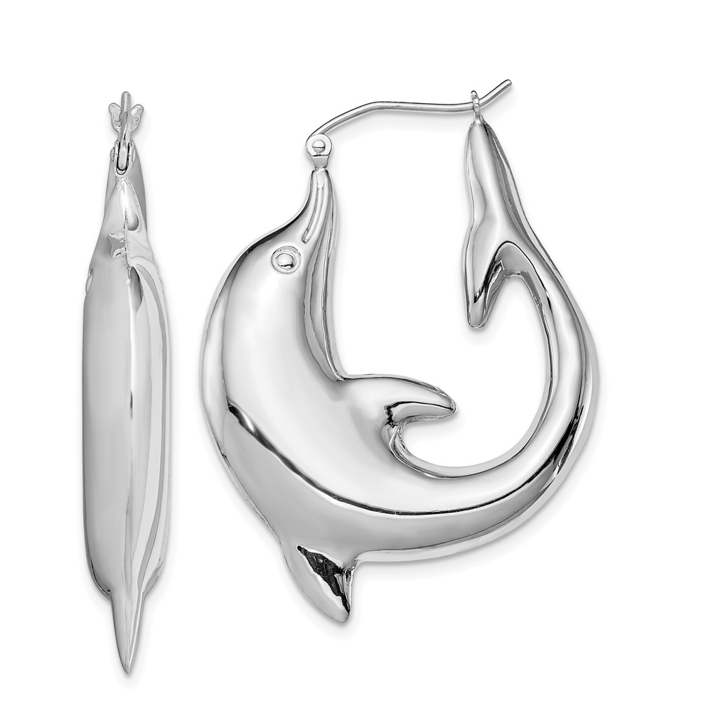 Sterling Silver Rhodium-plated Polished Dolphin Round Hoop Earrings (QE4699)