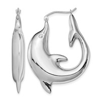 Sterling Silver Rhodium-plated Polished Dolphin Round Hoop Earrings view 1