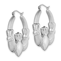 Sterling Silver Rhod-plated Polished Satin Claddagh Hoop Earrings view 2