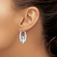Sterling Silver Rhod-plated Polished Satin Claddagh Hoop Earrings view 3