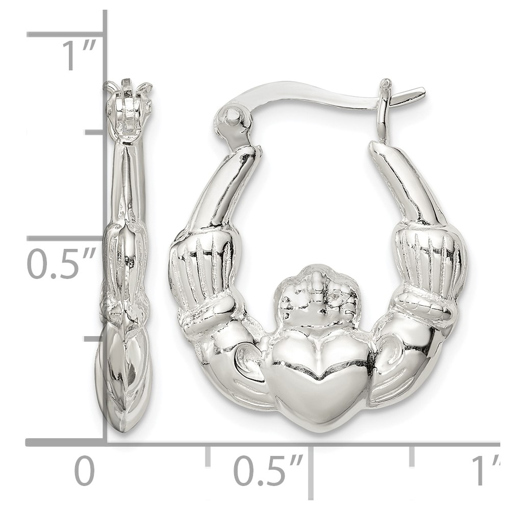 Sterling Silver Polished Claddagh Hoop Earrings (QE4701)