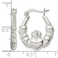 Sterling Silver Polished Claddagh Hoop Earrings view 4