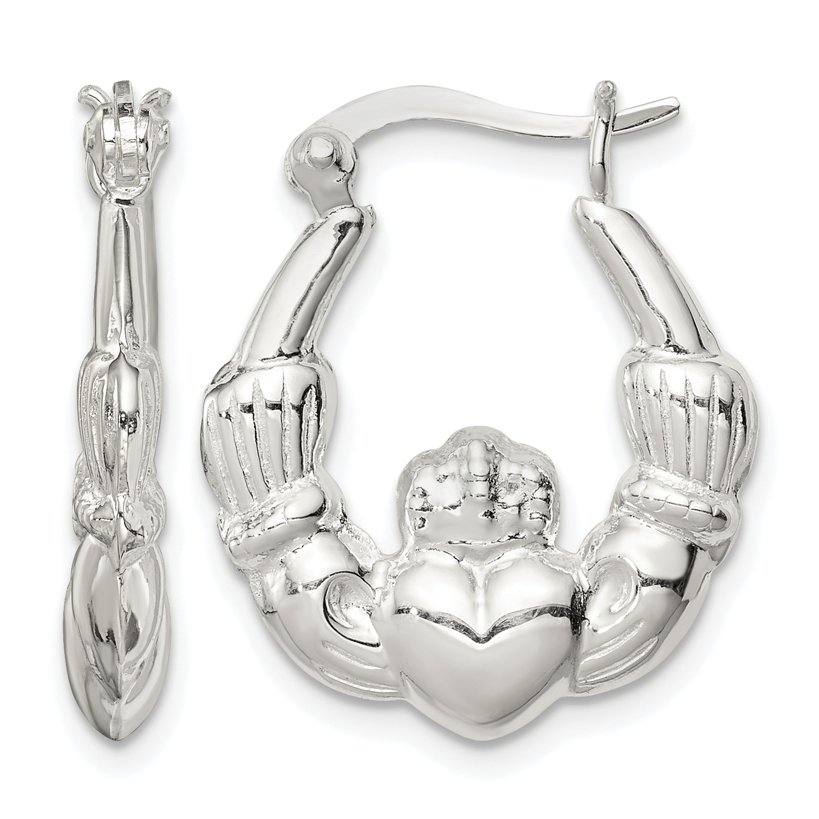 Sterling Silver Polished Claddagh Hoop Earrings (QE4701)