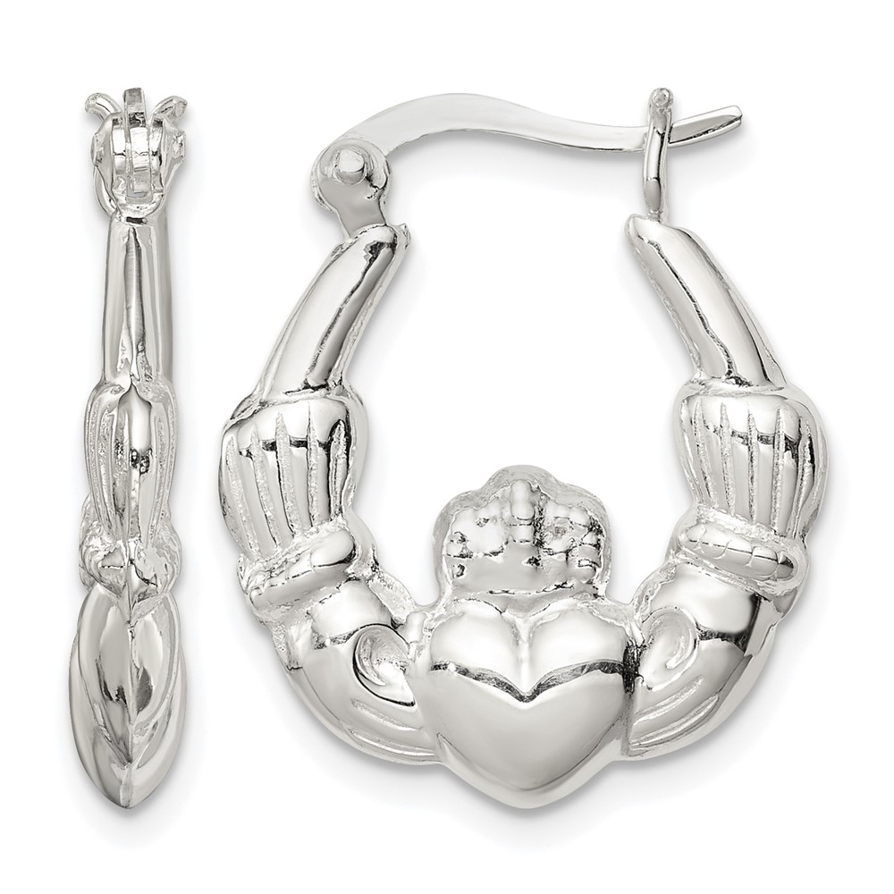 Sterling Silver Polished Claddagh Hoop Earrings (QE4701)
