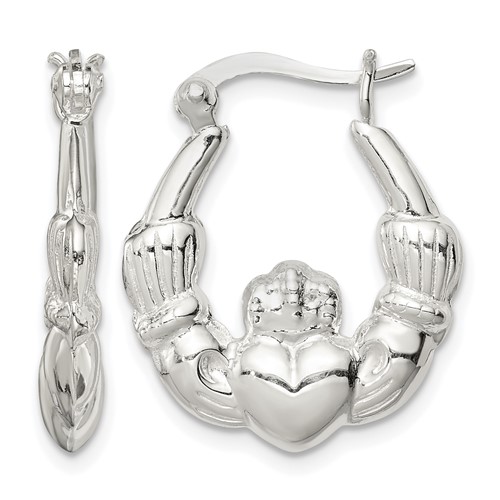 Sterling Silver Polished Claddagh Hoop Earrings
