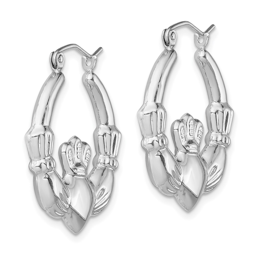 Sterling Silver Rhod-plated Polished Claddagh Round Hoop Earrings (QE4703)