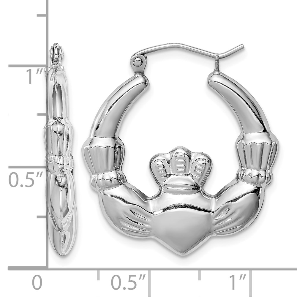 Sterling Silver Rhod-plated Polished Claddagh Round Hoop Earrings (QE4703)