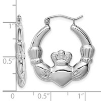 Sterling Silver Rhod-plated Polished Claddagh Round Hoop Earrings view 4