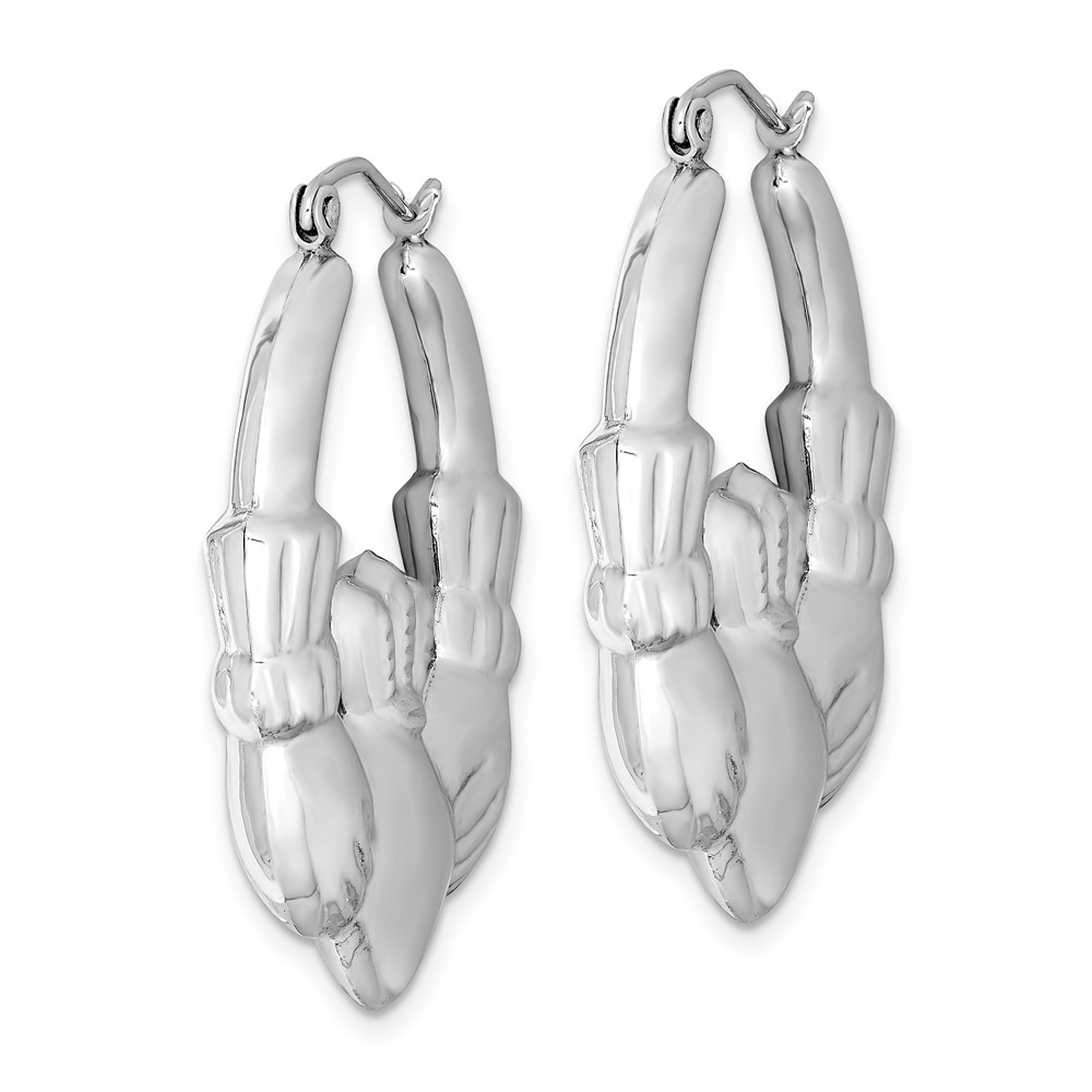 Sterling Silver Rhod-plated Polished Claddagh Round Hoop Earrings (QE4705)