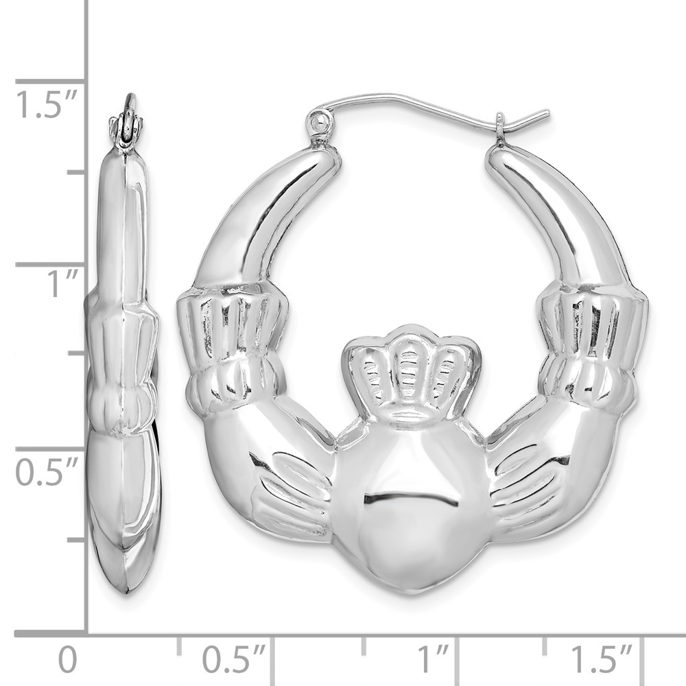 Sterling Silver Rhod-plated Polished Claddagh Round Hoop Earrings (QE4705)