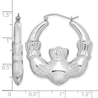 Sterling Silver Rhod-plated Polished Claddagh Round Hoop Earrings view 4