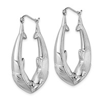 Sterling Silver Rhodium-plated Textured Dolphin Round Hoop Earrings view 2