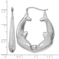 Sterling Silver Rhodium-plated Textured Dolphin Round Hoop Earrings view 4