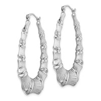 Sterling Silver Rhodium-plated Bamboo Oval Hoop Earrings view 2