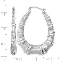 Sterling Silver Rhodium-plated Bamboo Oval Hoop Earrings view 4