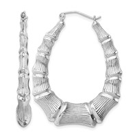 Sterling Silver Rhodium-plated Bamboo Oval Hoop Earrings view 1