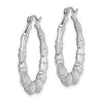Sterling Silver Rhodium-plated Bamboo Round Hoop Earrings view 2