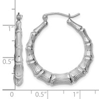 Sterling Silver Rhodium-plated Bamboo Round Hoop Earrings view 4