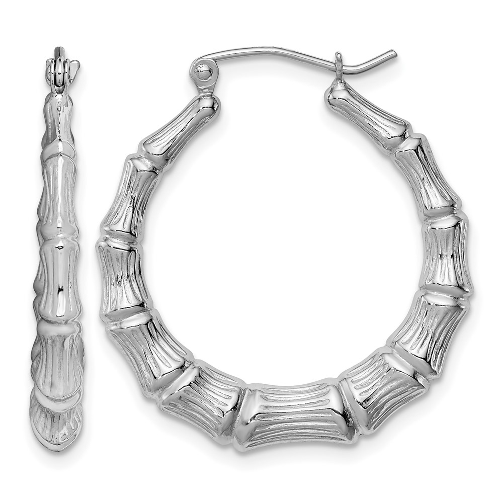 Sterling Silver Rhodium-plated Bamboo Round Hoop Earrings (QE4711)