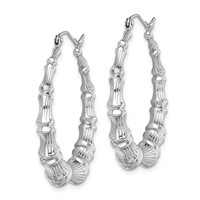 Sterling Silver Rhodium-plated Bamboo Round Hoop Earrings view 2