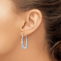 Sterling Silver Rhodium-plated Bamboo Round Hoop Earrings view 3