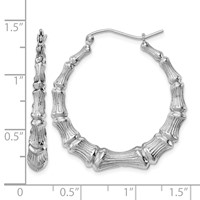 Sterling Silver Rhodium-plated Bamboo Round Hoop Earrings view 4