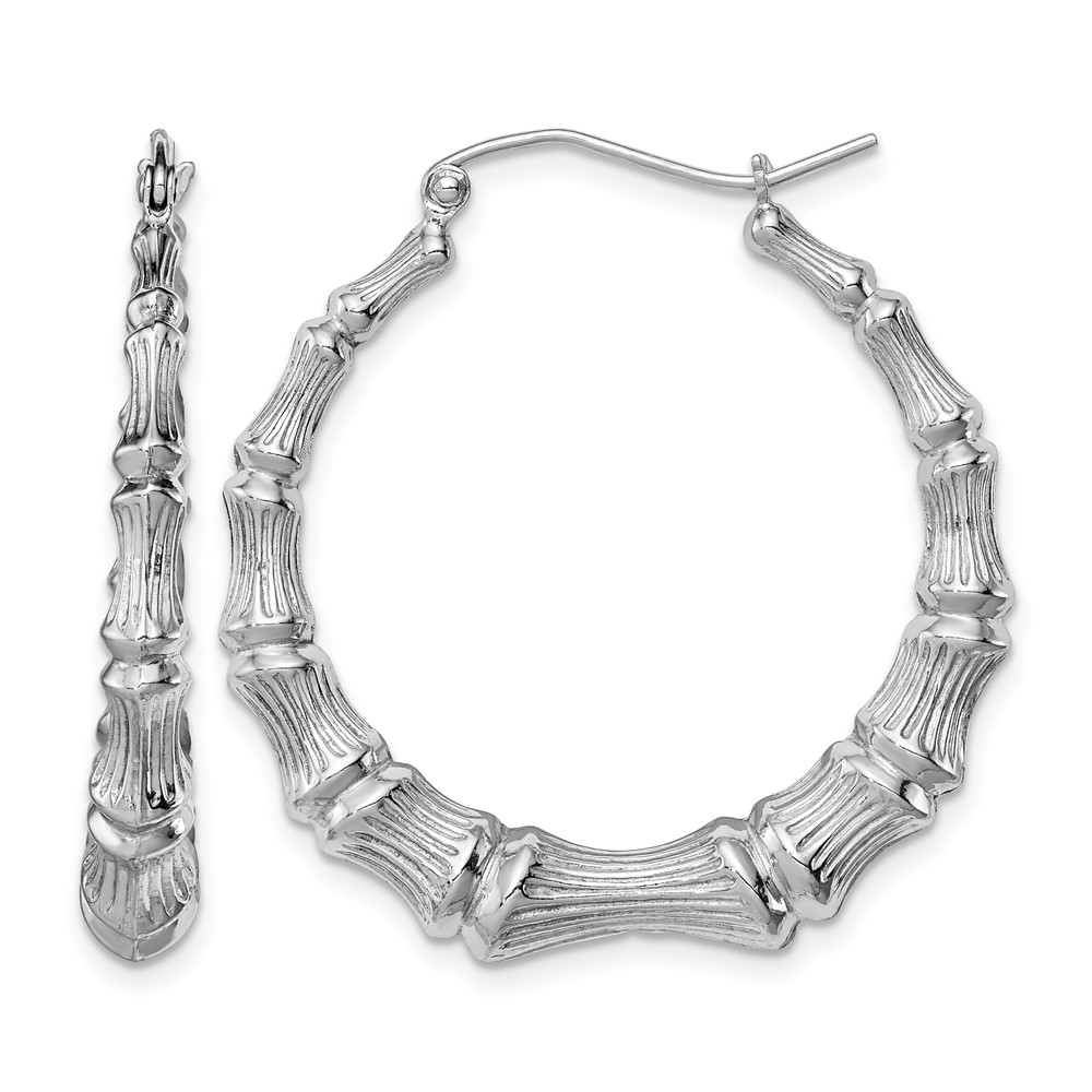 Sterling Silver Rhodium-plated Bamboo Round Hoop Earrings (QE4712)