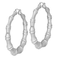 Sterling Silver Rhodium-plated Bamboo Round Hoop Earrings view 2
