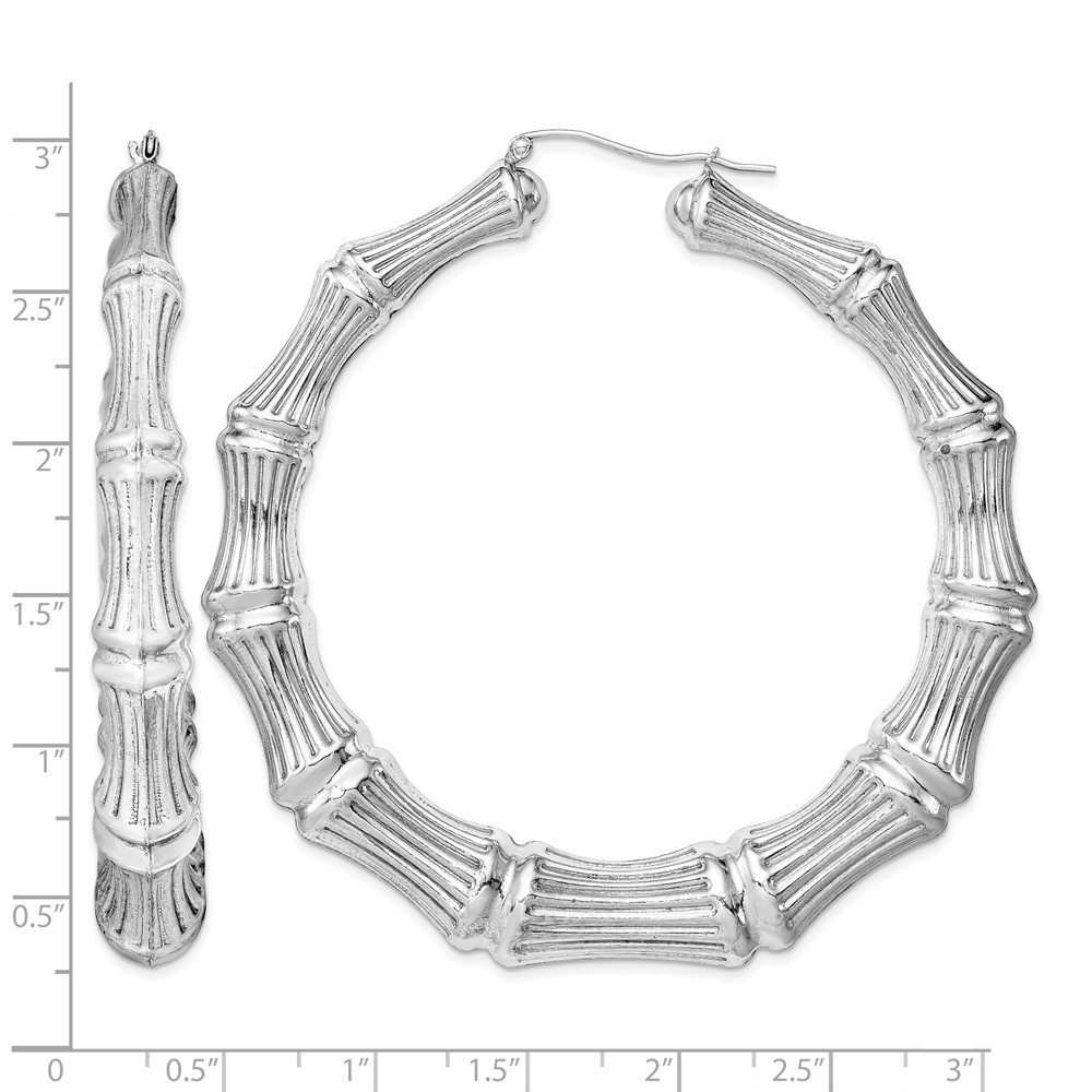 Sterling Silver Rhodium-plated Bamboo Round Hoop Earrings (QE4713)