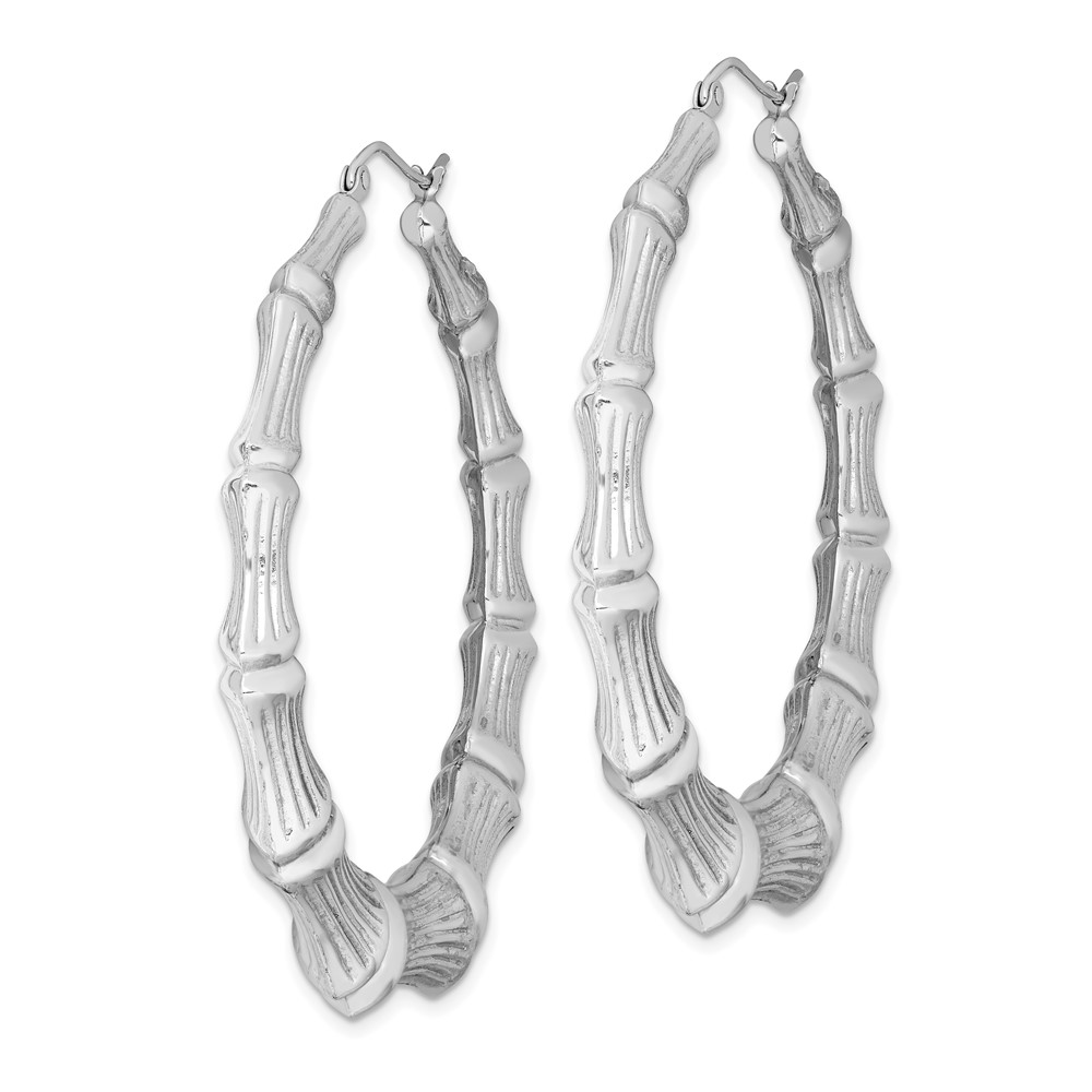 Sterling Silver Rhodium-plated Bamboo Round Hoop Earrings (QE4714)
