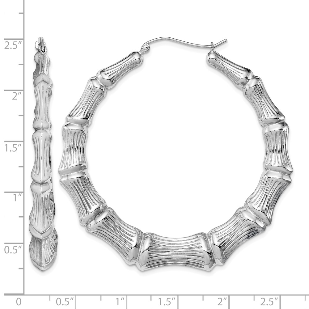 Sterling Silver Rhodium-plated Bamboo Round Hoop Earrings (QE4714)