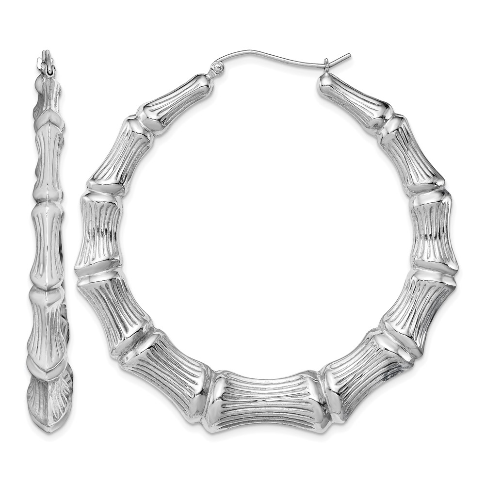 Sterling Silver Rhodium-plated Bamboo Round Hoop Earrings (QE4714)