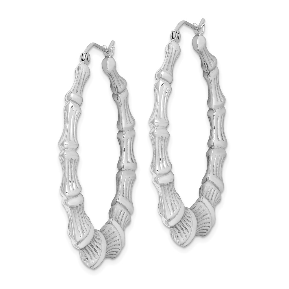 Sterling Silver Rhodium-plated Bamboo Round Hoop Earrings (QE4715)