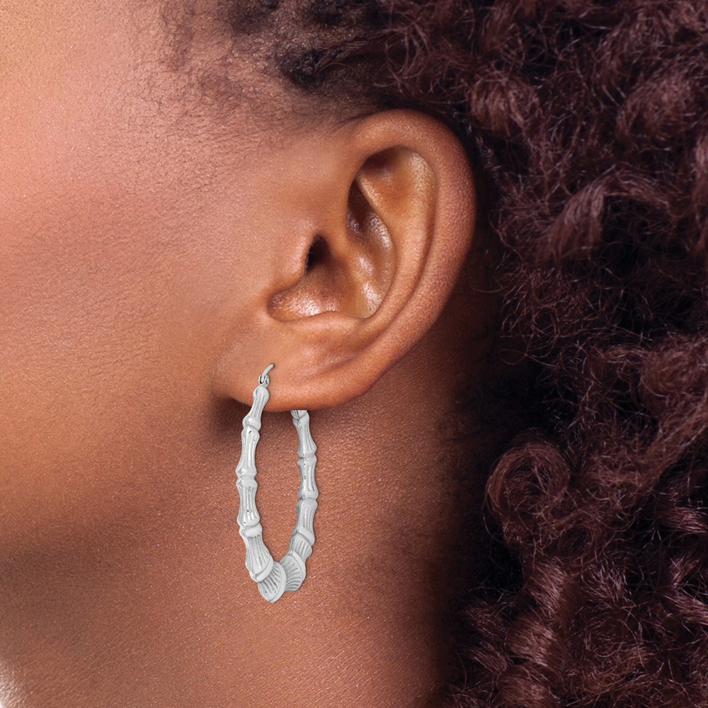 Sterling Silver Rhodium-plated Bamboo Round Hoop Earrings (QE4715)
