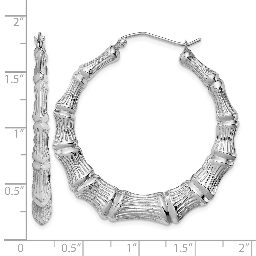 Sterling Silver Rhodium-plated Bamboo Round Hoop Earrings (QE4715)