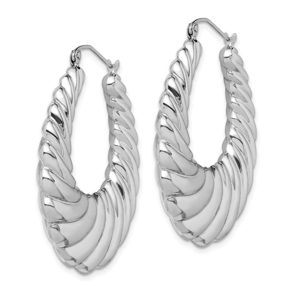 Sterling Silver Rhodium-plated Polished Shrimp Oval Hoop Earrings (QE4720)