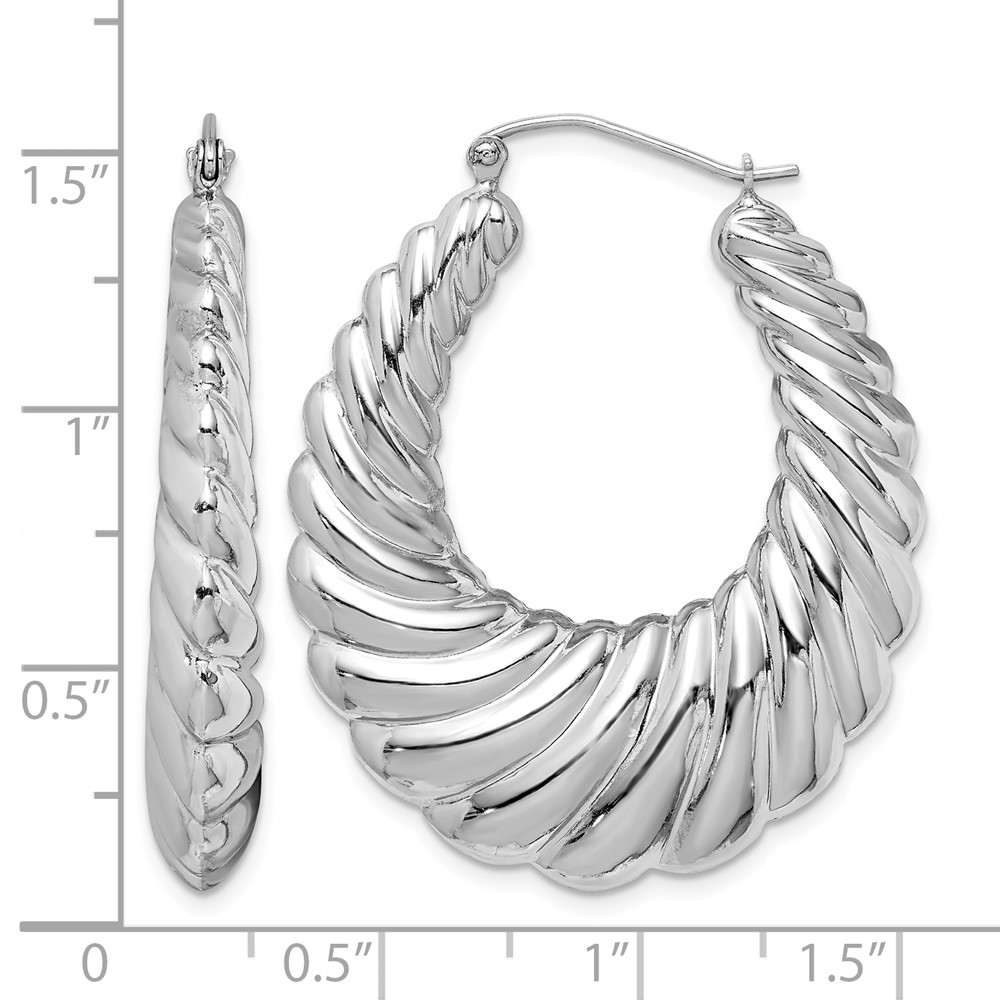 Sterling Silver Rhodium-plated Polished Shrimp Oval Hoop Earrings (QE4720)