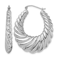 Sterling Silver Rhodium-plated Polished Shrimp Oval Hoop Earrings view 1