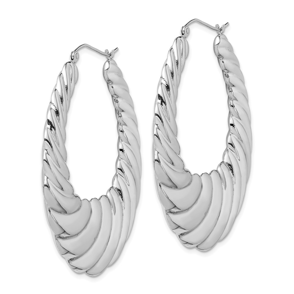 Sterling Silver Rhodium-plated Polished Shrimp Oval Hoop Earrings (QE4721)