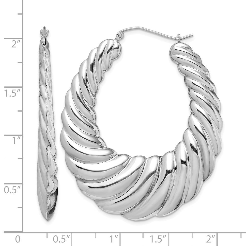 Sterling Silver Rhodium-plated Polished Shrimp Oval Hoop Earrings (QE4721)