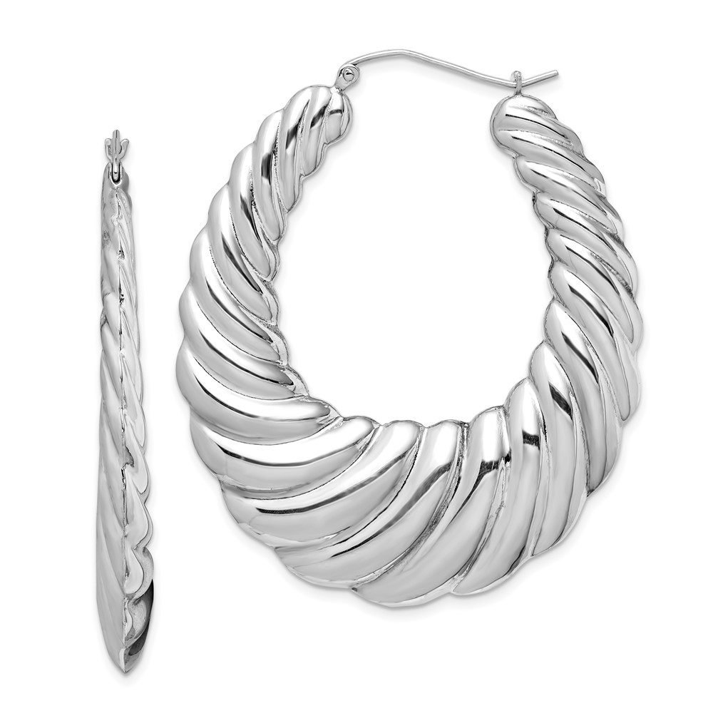 Sterling Silver Rhodium-plated Polished Shrimp Oval Hoop Earrings (QE4721)