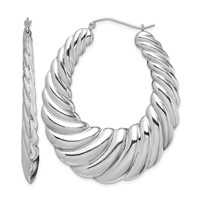 Sterling Silver Rhodium-plated Polished Shrimp Oval Hoop Earrings view 1