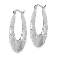 Sterling Silver Rhod-plated Satin & D C Scalloped Oval Hoop Earrings view 2