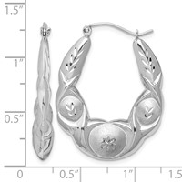 Sterling Silver Rhod-plated Satin & D C Scalloped Oval Hoop Earrings view 4